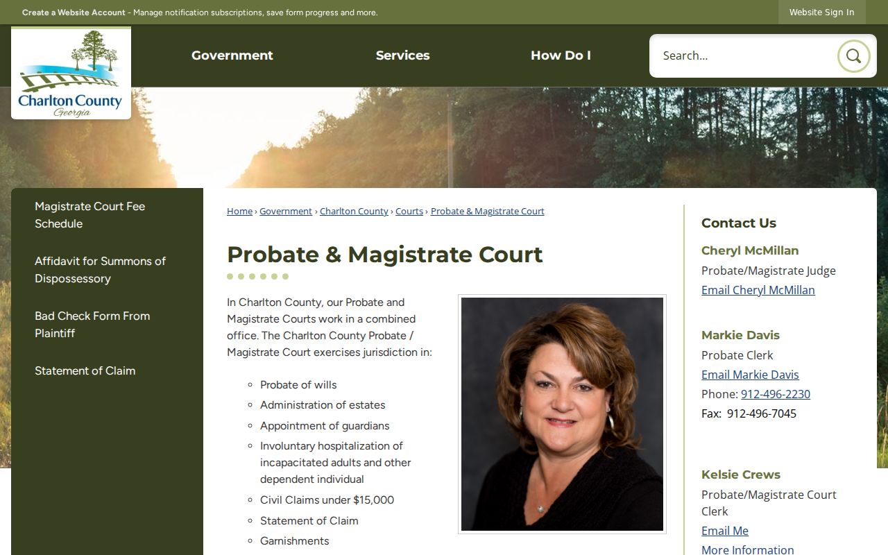 Charlton County Probate and Magistrate Court page listing issuance of warrants