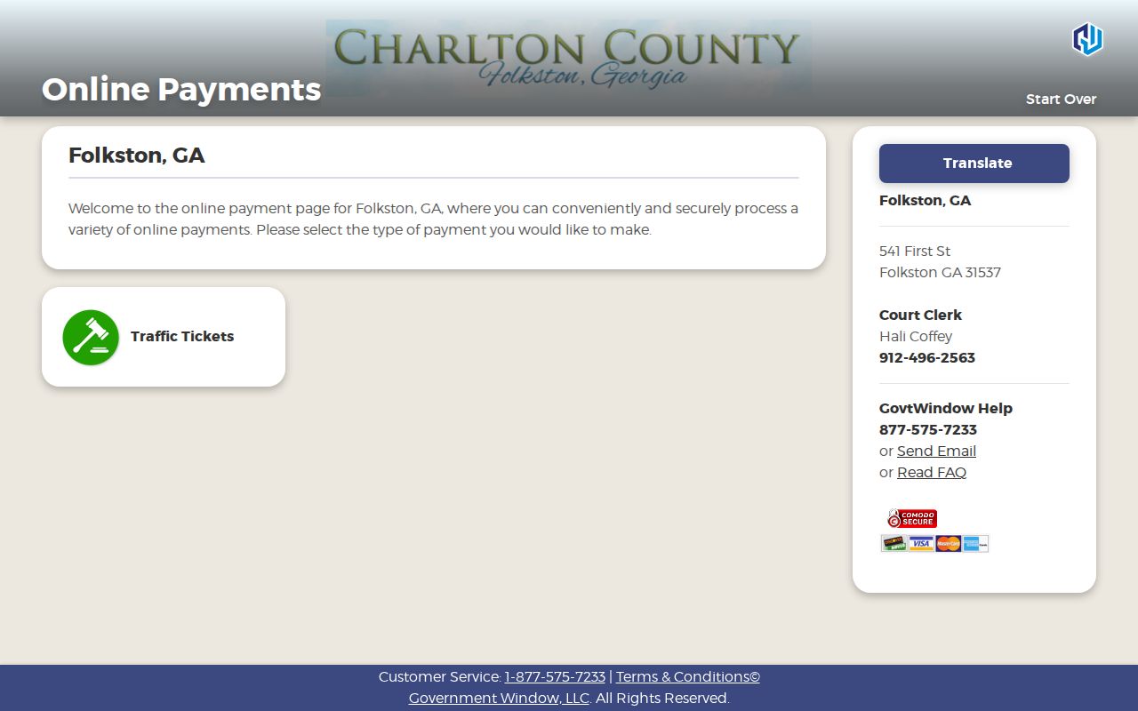 Official Folkston GovernmentWindow traffic payment entry