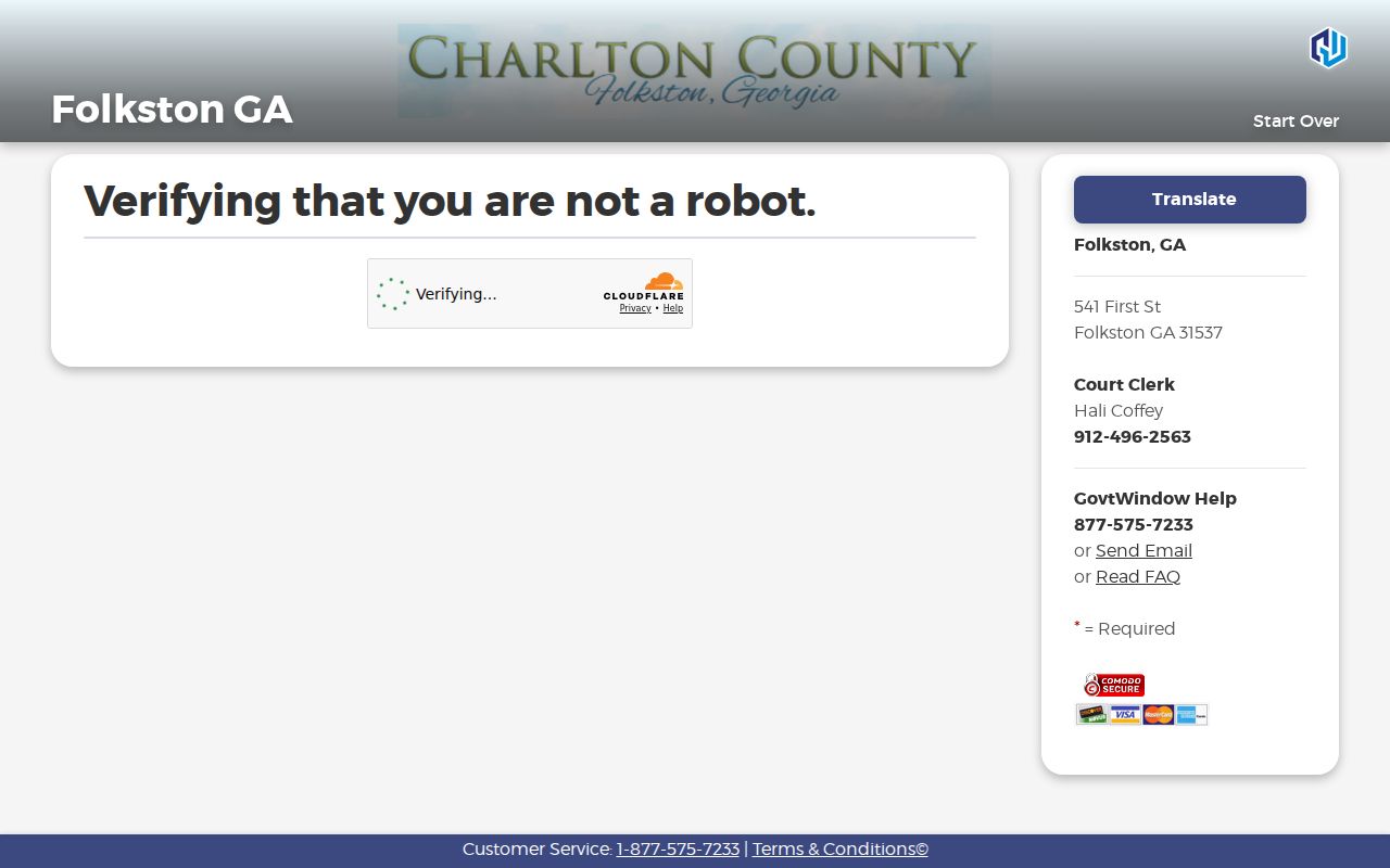 Folkston ticket portal verification screen