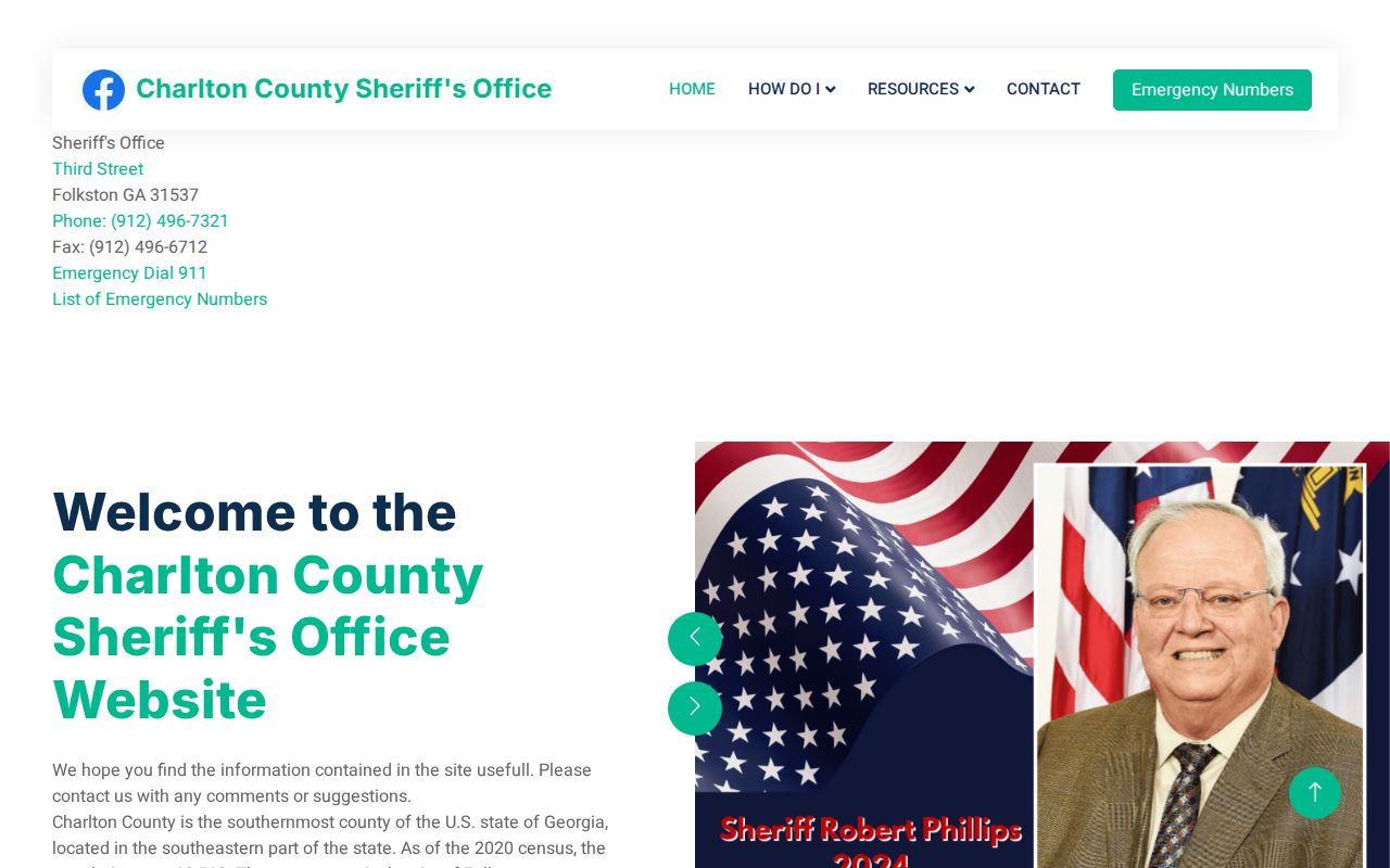 Official Charlton County Sheriff's Office website and contact navigation